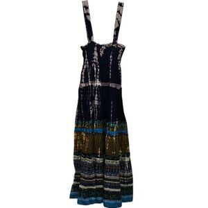 Chaudry KC Anthropologie Boho Print Maxi Dress Size Small New Tie Dye Smocked
